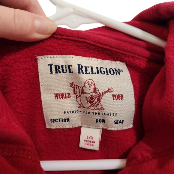 True Religion Classic Full Zip Hoodie Sweatshirt Graphic Print Casual Red Large - Picture 6 of 10